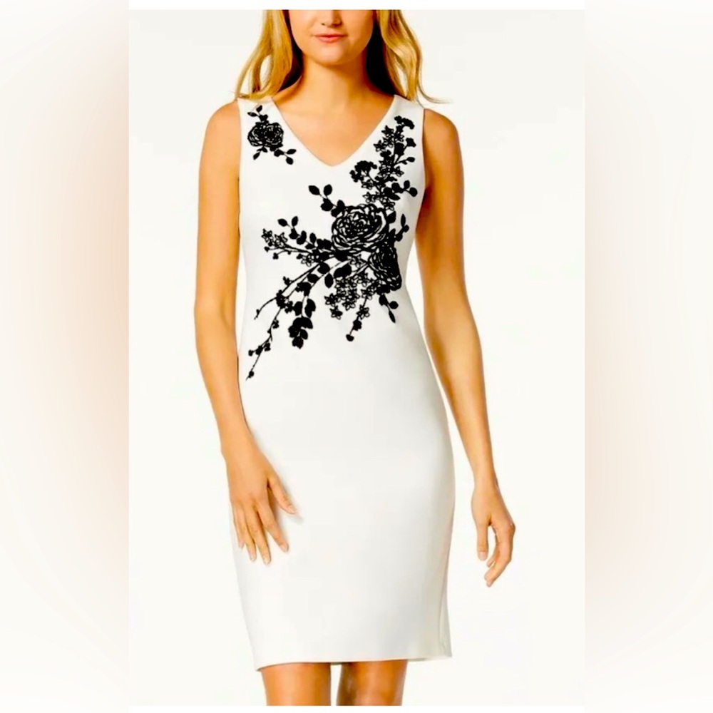 Calvin Klein floral beaded Sheath Sz 8.
